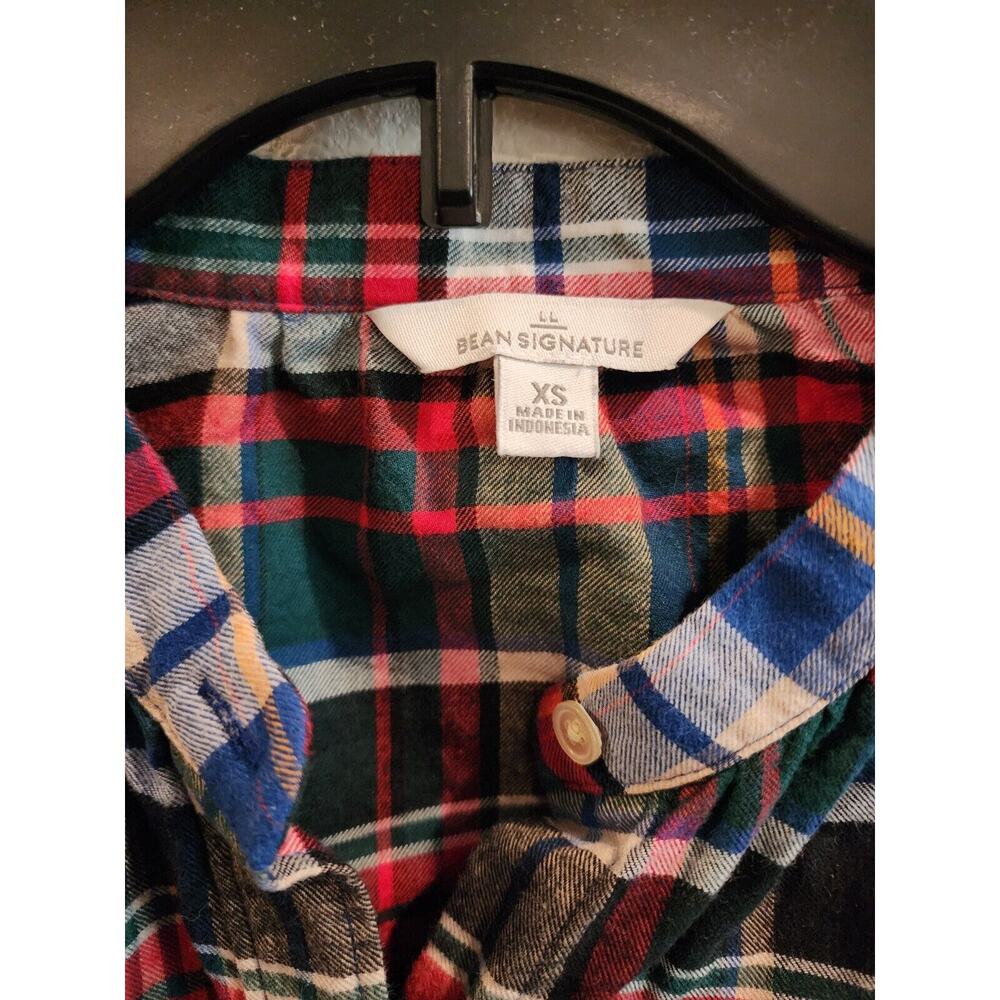 LL BEAN Signature Womens XS Red Lightweight FLANNEL SHIRT RelaxedFit PLAIDCotton - Picture 2 of 6